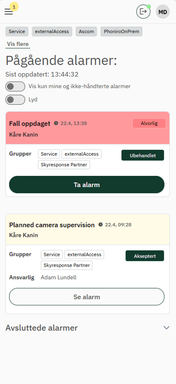 TelluCare - Accept the alarm card