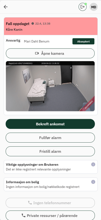 TelluCare - Either confirm arrival or complete the alarm without marking presence