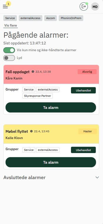 TelluCare - Filter to only see own and unassigned alarms