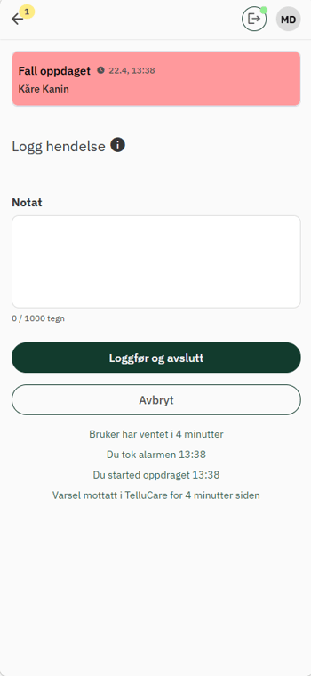 TelluCare - Log and close