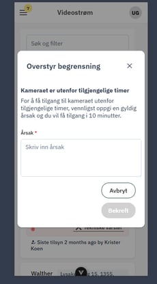 Sporbar tilgang til kamera utenfor tidsplan