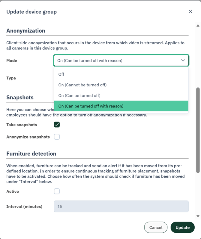 Enable audit log reason for turning off anonymization
