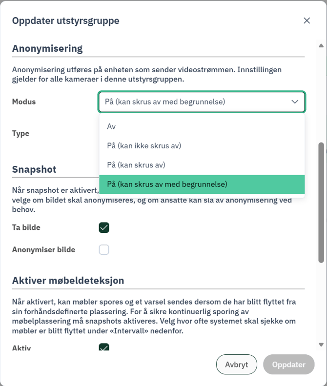 Revisjonslogg-årsak for deaktivering av anonymisering
