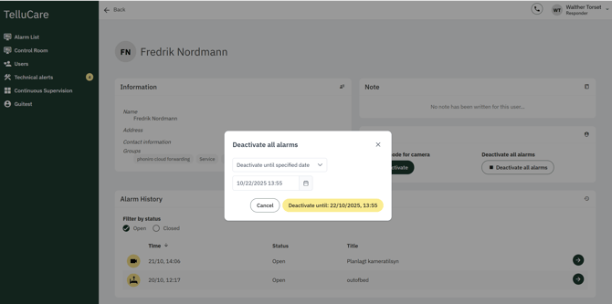 Midlertidig pause av alarmer fra kamera