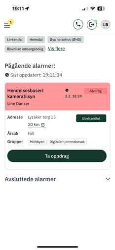 Avstand til tjenestemottaker ved alarm 1