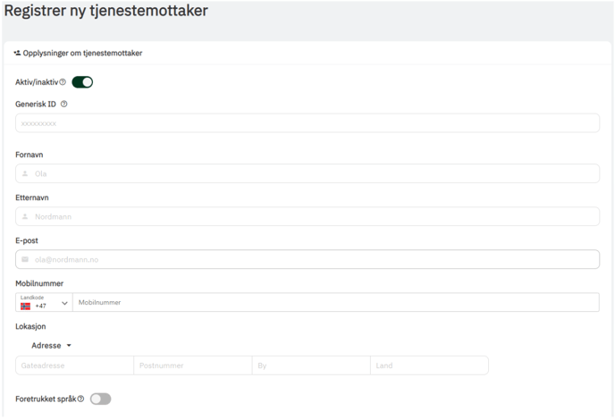 legg til tjenestemottaker